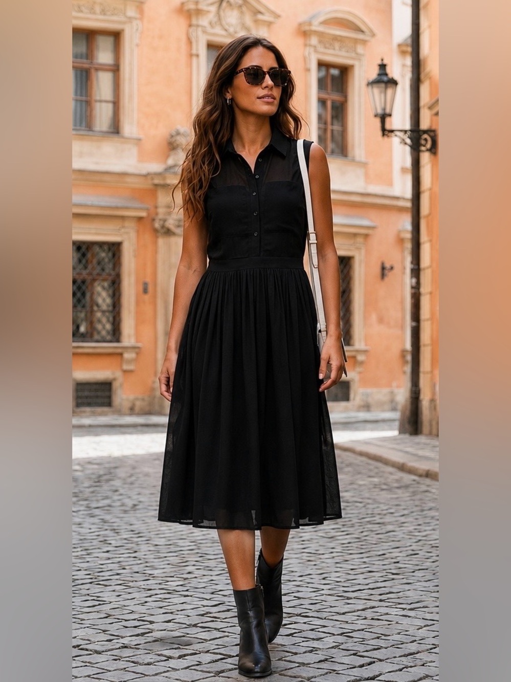 AX Armani Exchange Black Sleeveless Collared Fit & Flare Dress Size 0